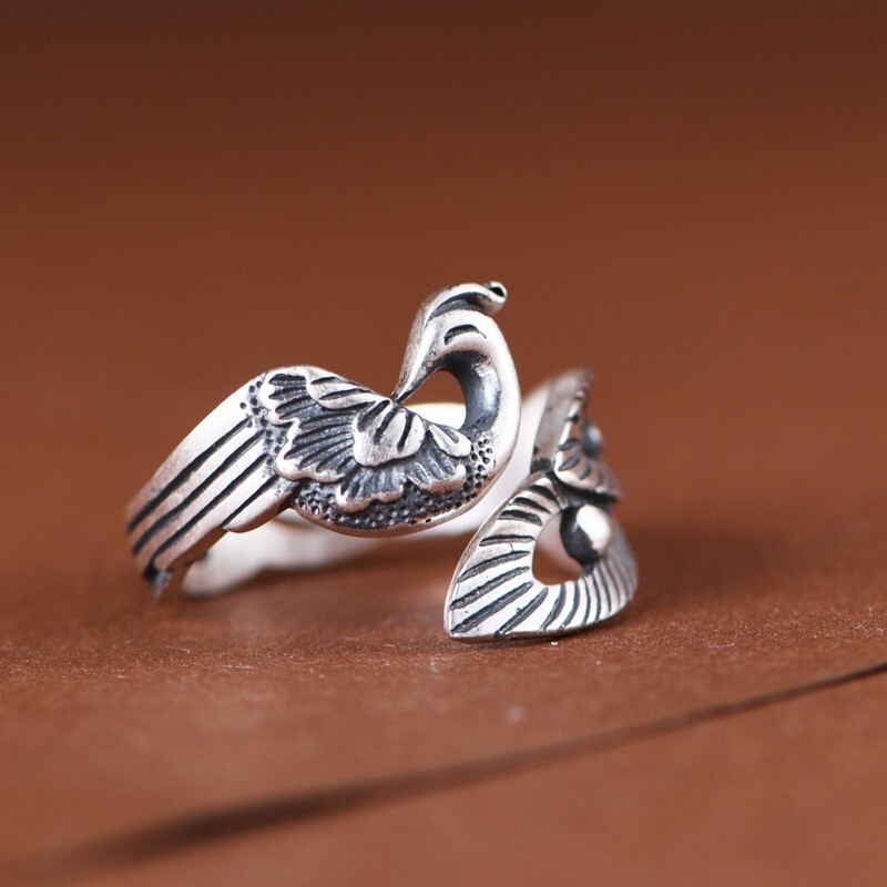 QXX Ring Phoenix Mythical Bird Symbol of Empress Fine Silver Adjustable