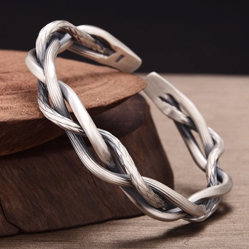 Retro woven braided open bangle, unisex fashion bangle