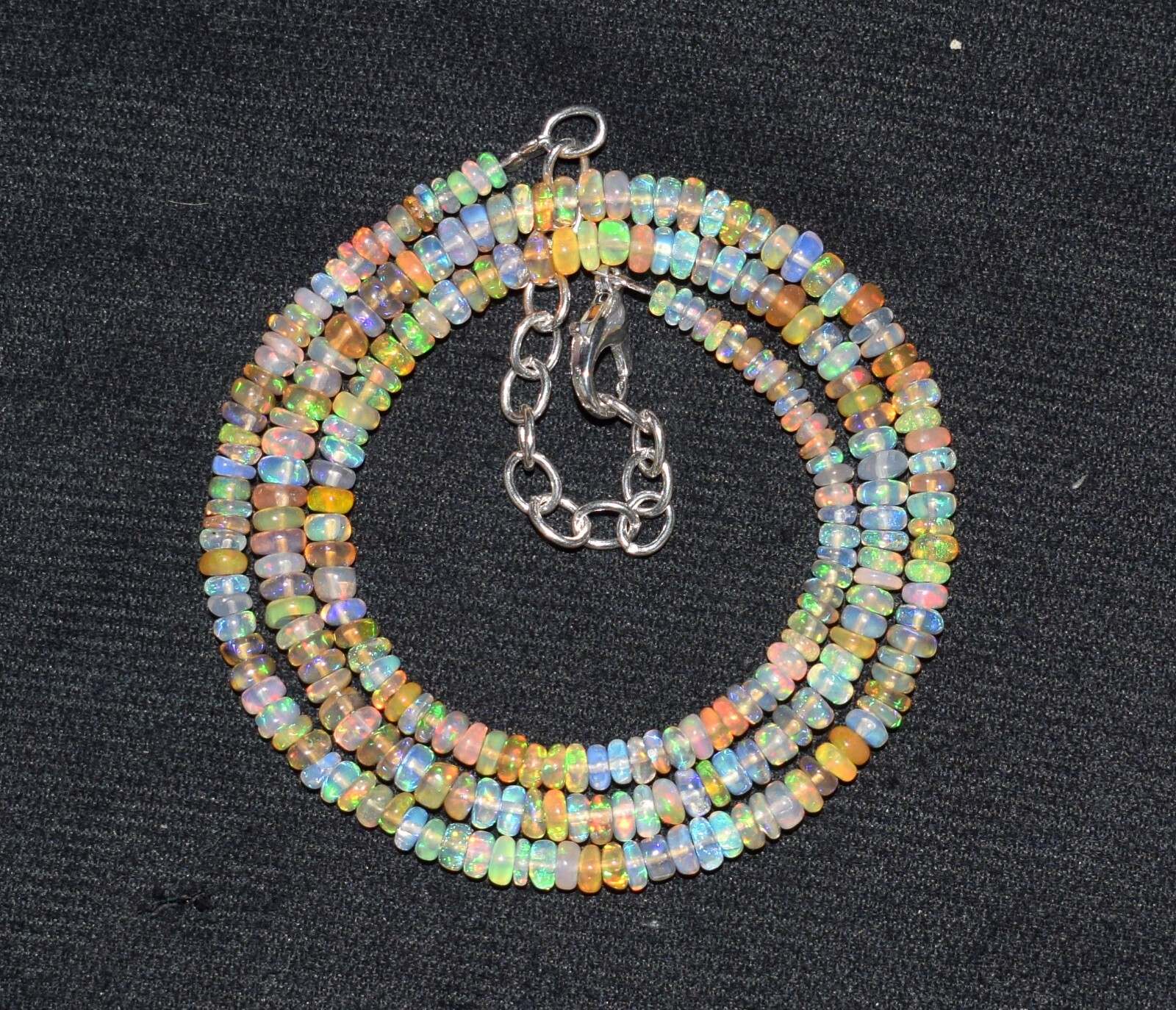 16″Natural Ethiopian Opal Wello Fire Opal Gemstone Bead Necklace Size 3-4 MM