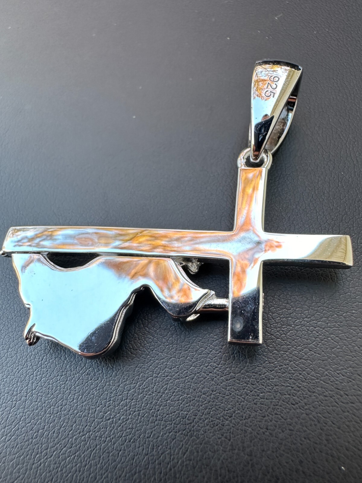Jesus Carrying Cross Plain Crucifix Pendant Necklace 925 Sterling Silver 3 Sizes
