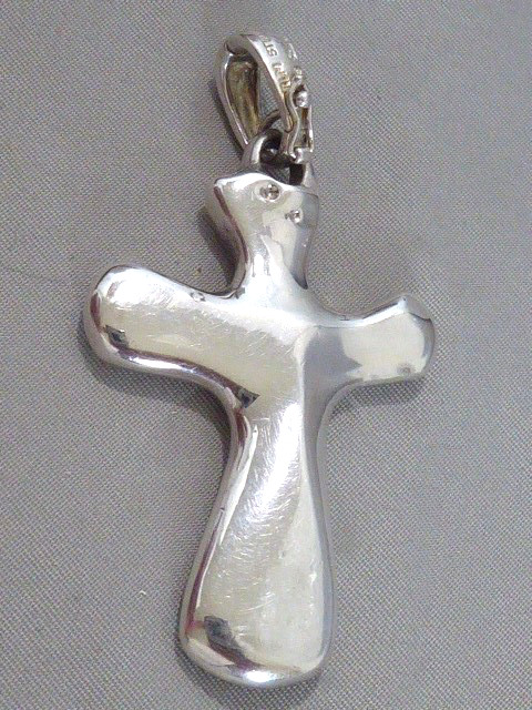 VINTAGE STERLING SILVER 925 SIGNED RLM STUDIO PUFFY CROSS PENDANT 2 3/8″