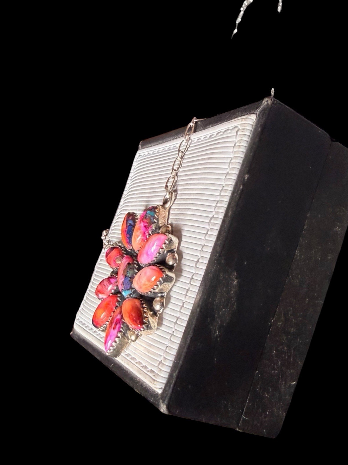 BEAUTIFUL SOUTHWEST STERLING SILVER DAHLIA ROSE TURQUOISE STONE FLOWER NECKLACE