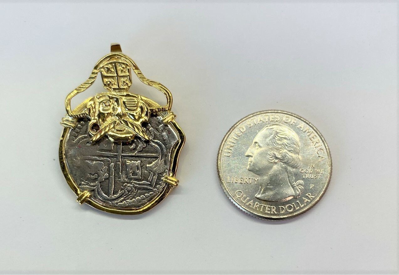 ATOCHA COIN Pirate Pendant GP over 925 Sterling Silver Sunken Treasure Jewelry