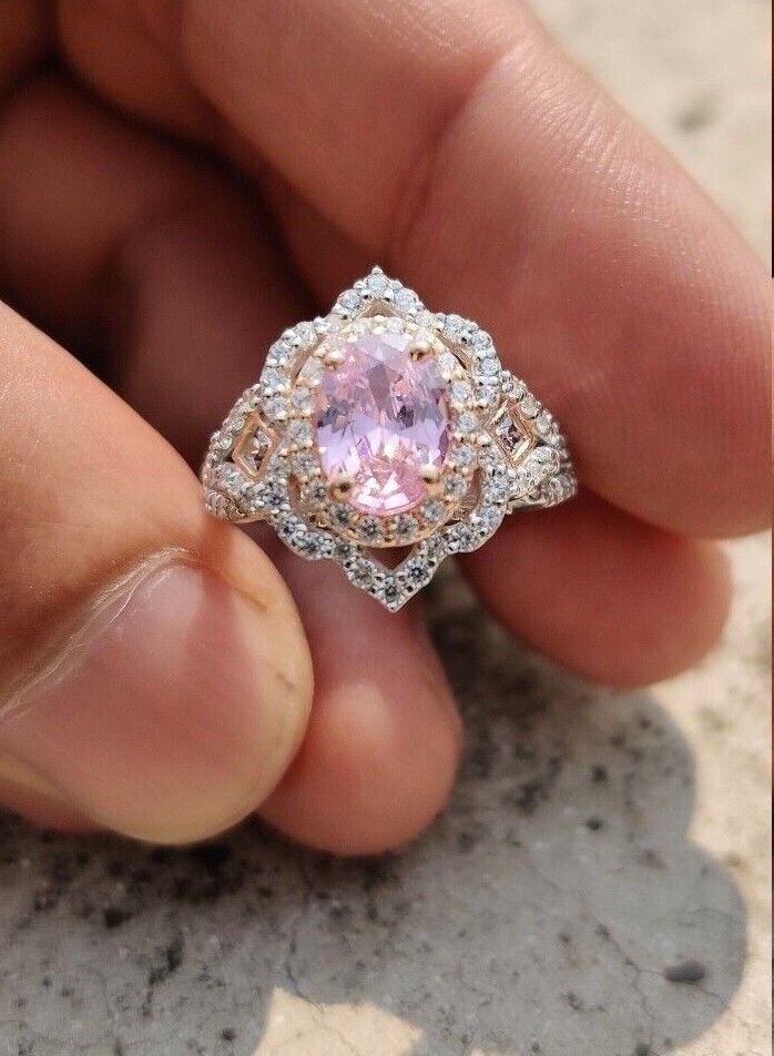 Aurora 2.4 CT Oval Pink Lab-Created Diamond Scallop Frame Engagement Ring Silver