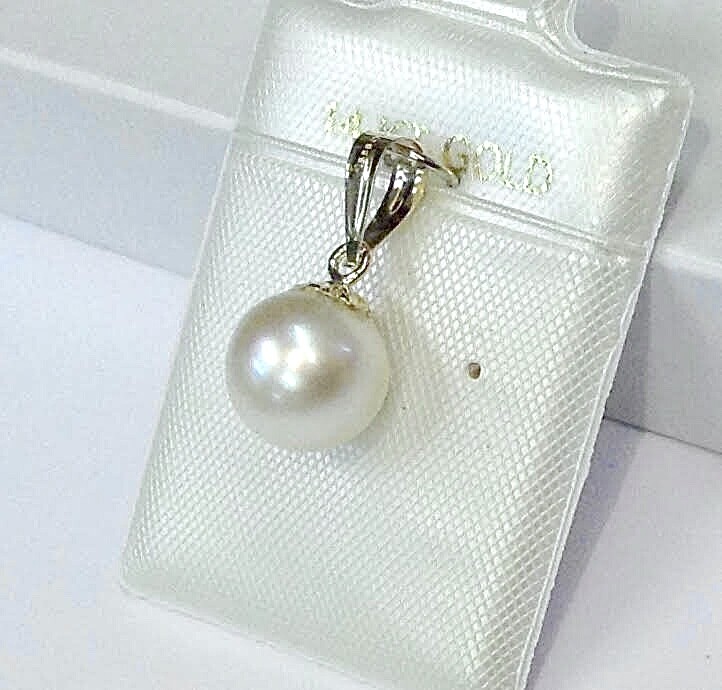Solid 14K White / Yellow Gold 8 – 9 mm Genuine Akoya Cultured Pearl Pendants NEW