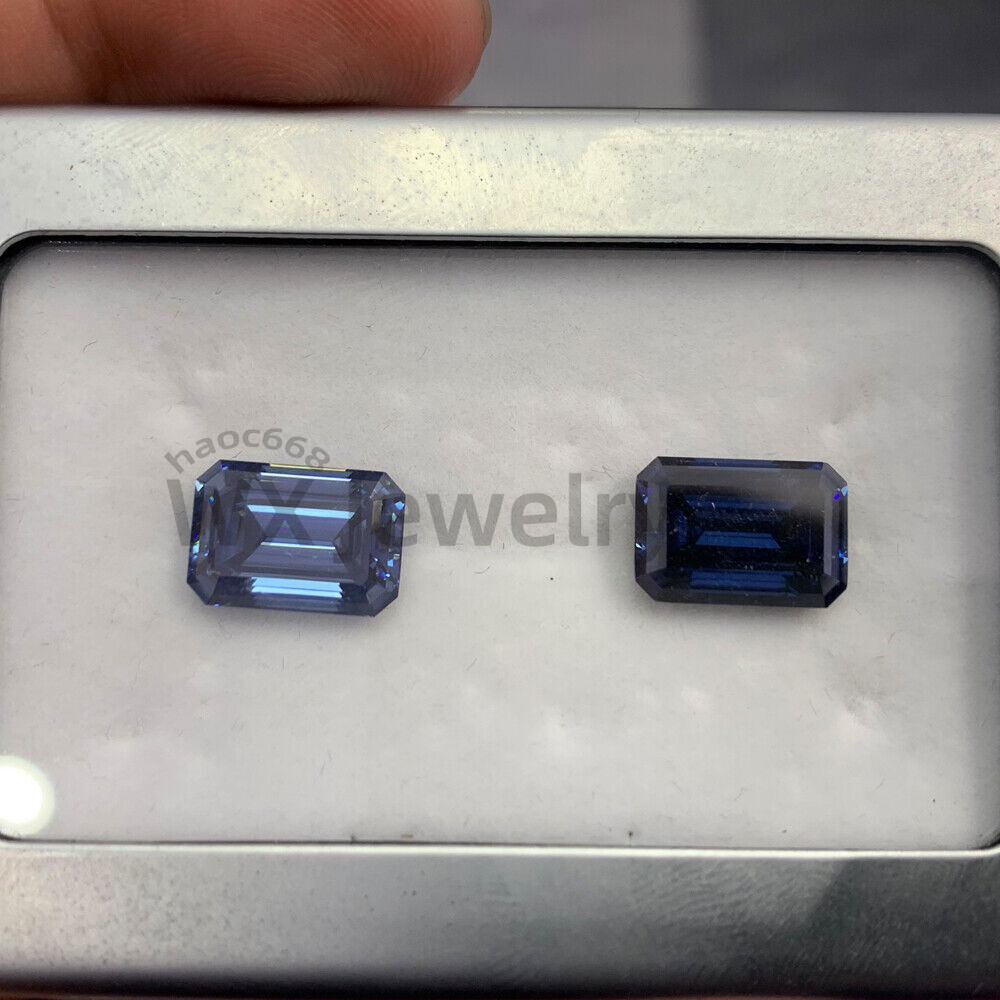 Moissanite Loose Stone Blue Color Emerald Cut VVS1 Gemstone Certificate