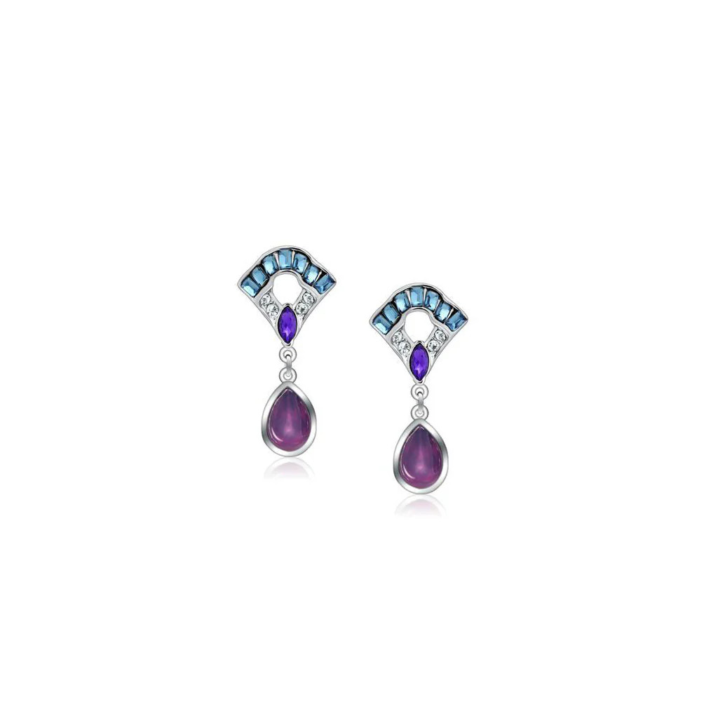 Women’s White Metal Rhodium Crystal Multicolor 6.80(g) Dangle & Drop Earrings
