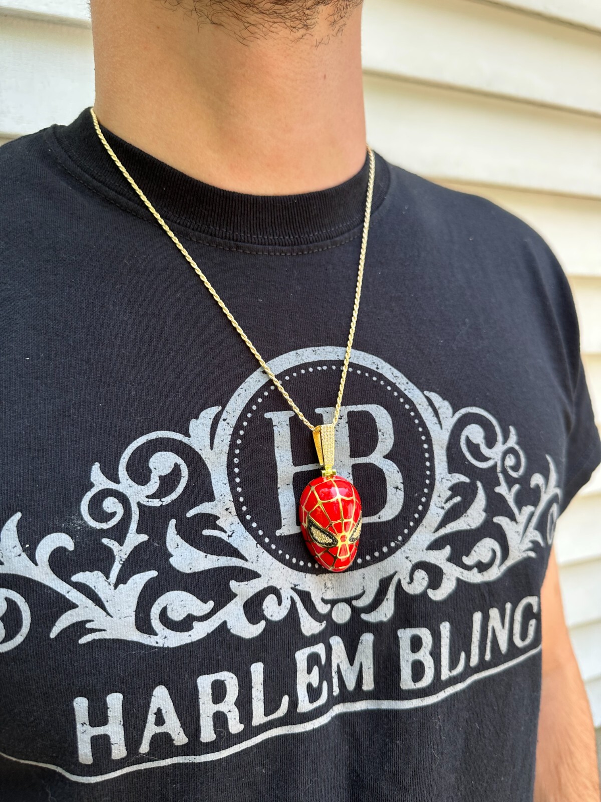 MOISSANITE Spider-man Mask Real 925 Silver/Gold Plated Iced Pendant Out Necklace