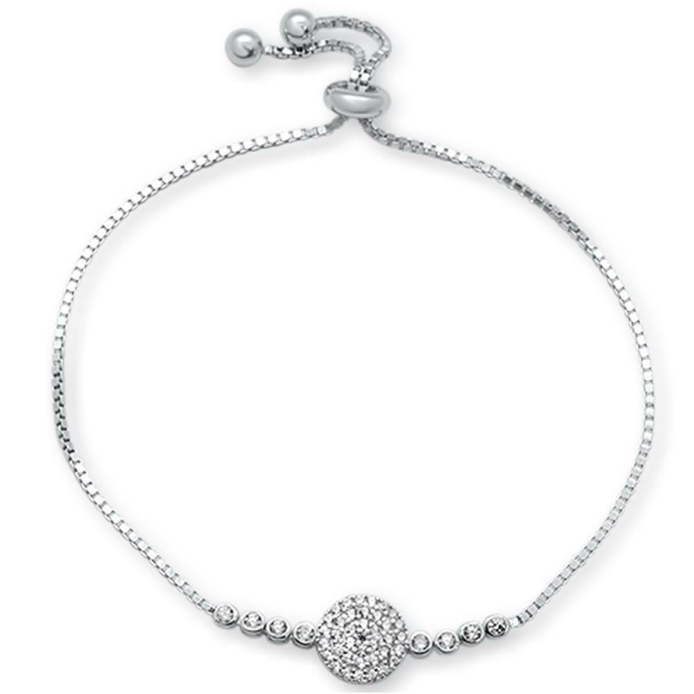 Micro Pave Round Cubic Zirconia .925 Sterling Silver 7-9″ Adjustable Bracelet