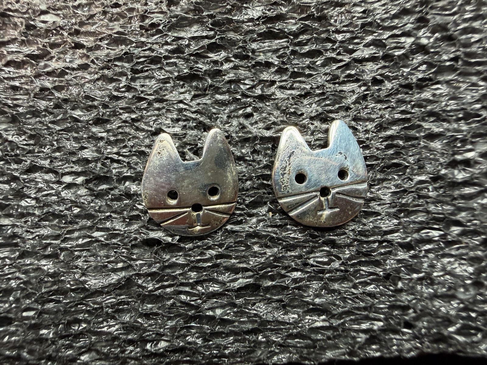 1.72g Vintage Sterling Silver 925 Cat Face Stud Earrings Feline Animal Design