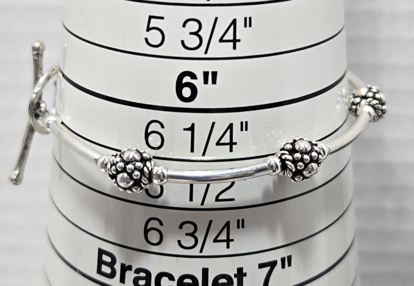 Sterling Silver Round & Tube Bead Bracelet 6 1/4 inch Toggle Clasp