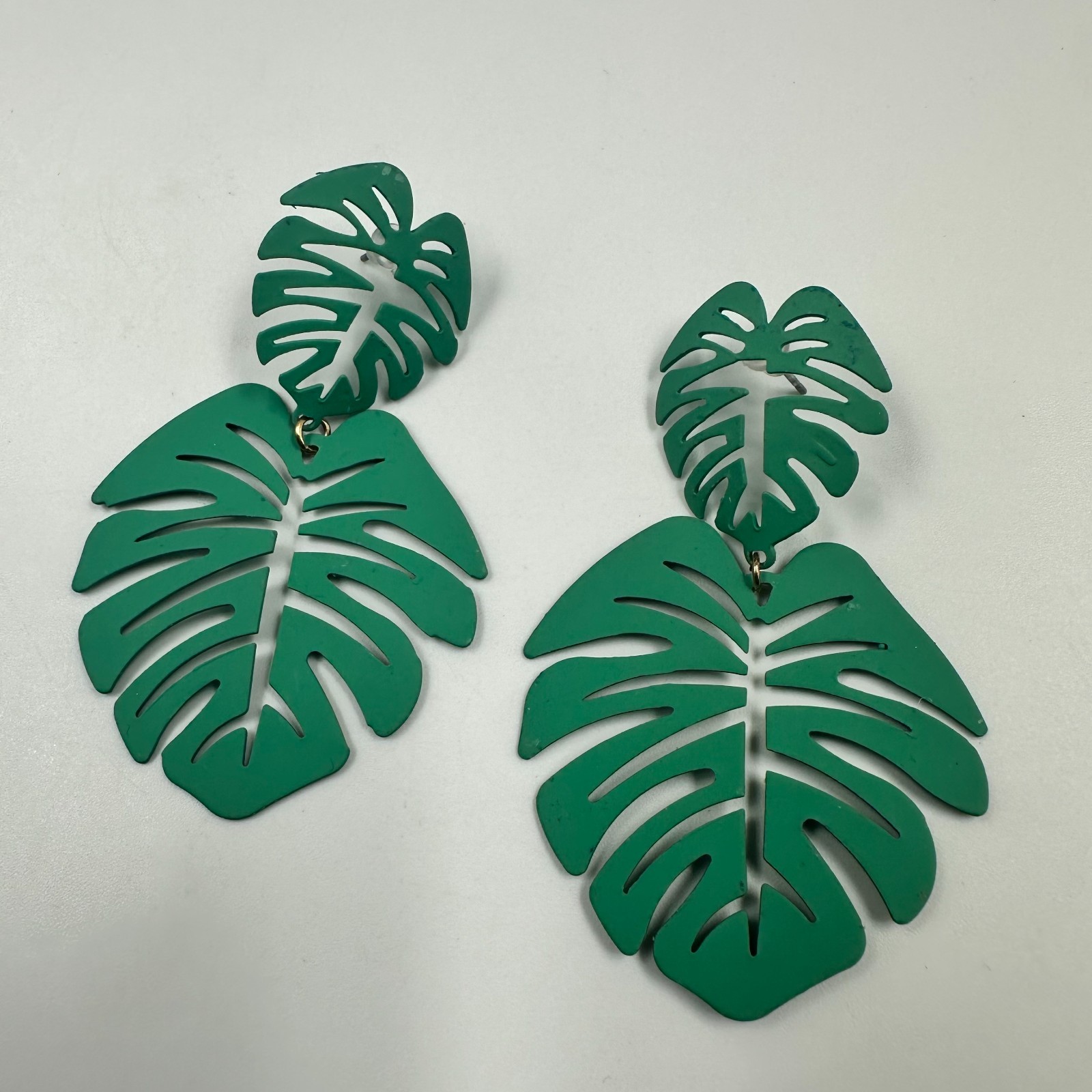 Monstera Leaf Dangle Earrings Green Tropical Beach Summer Jewelry Pierced