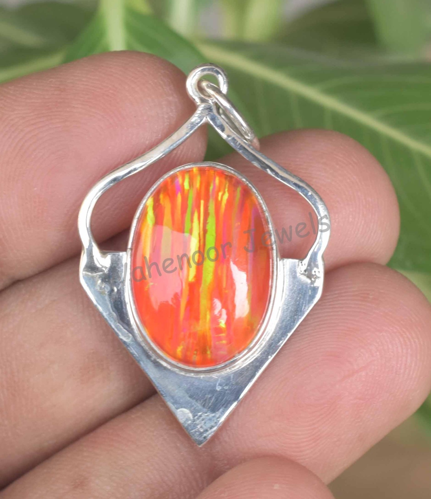 22.65 Ct Orange Fire Opal 925 Sterling Silver Handmade Pendant For Her