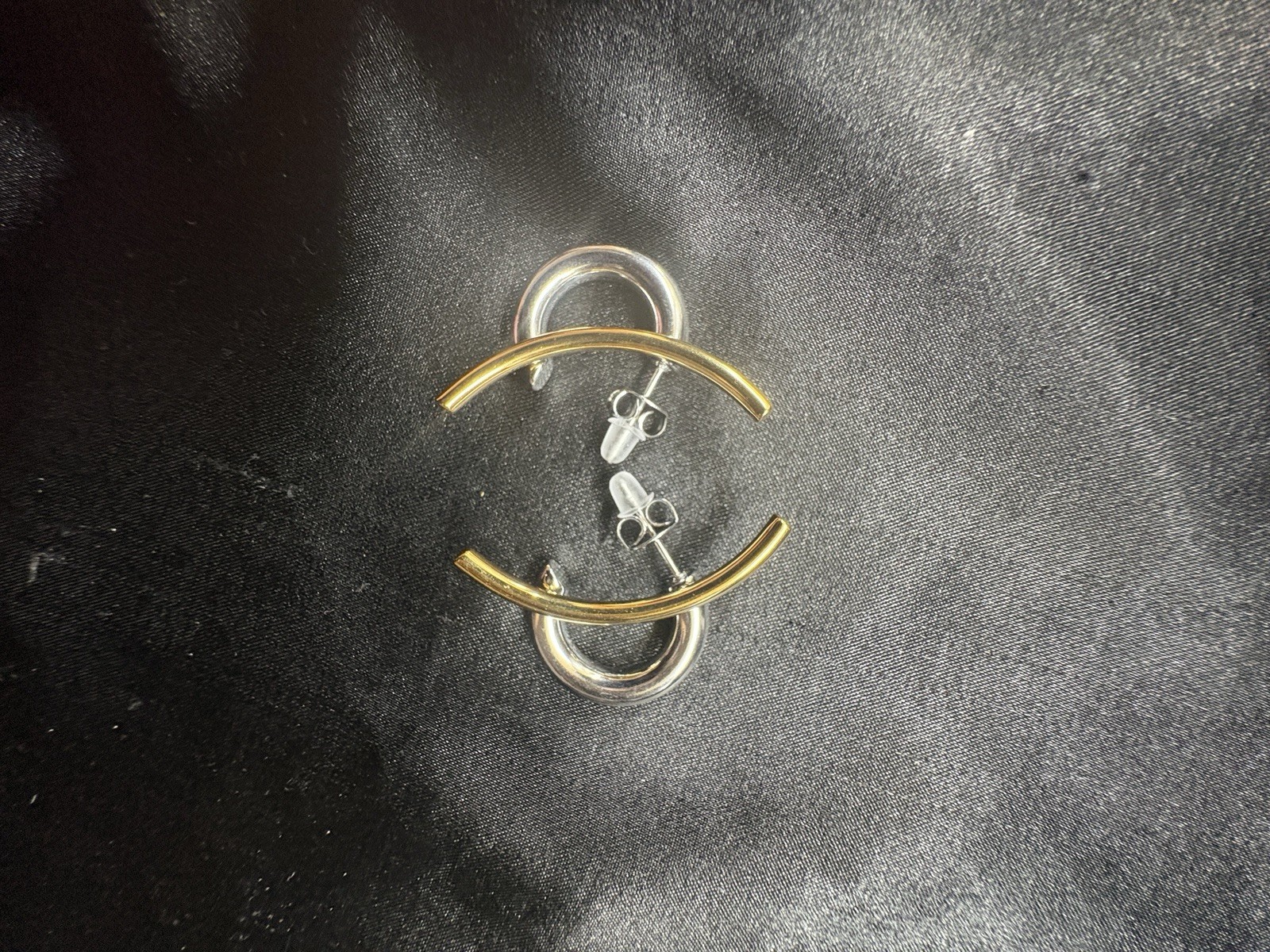 Modern Geometric Two Tone Earrings for Women Gold & Silver Minimalist Stud Ear