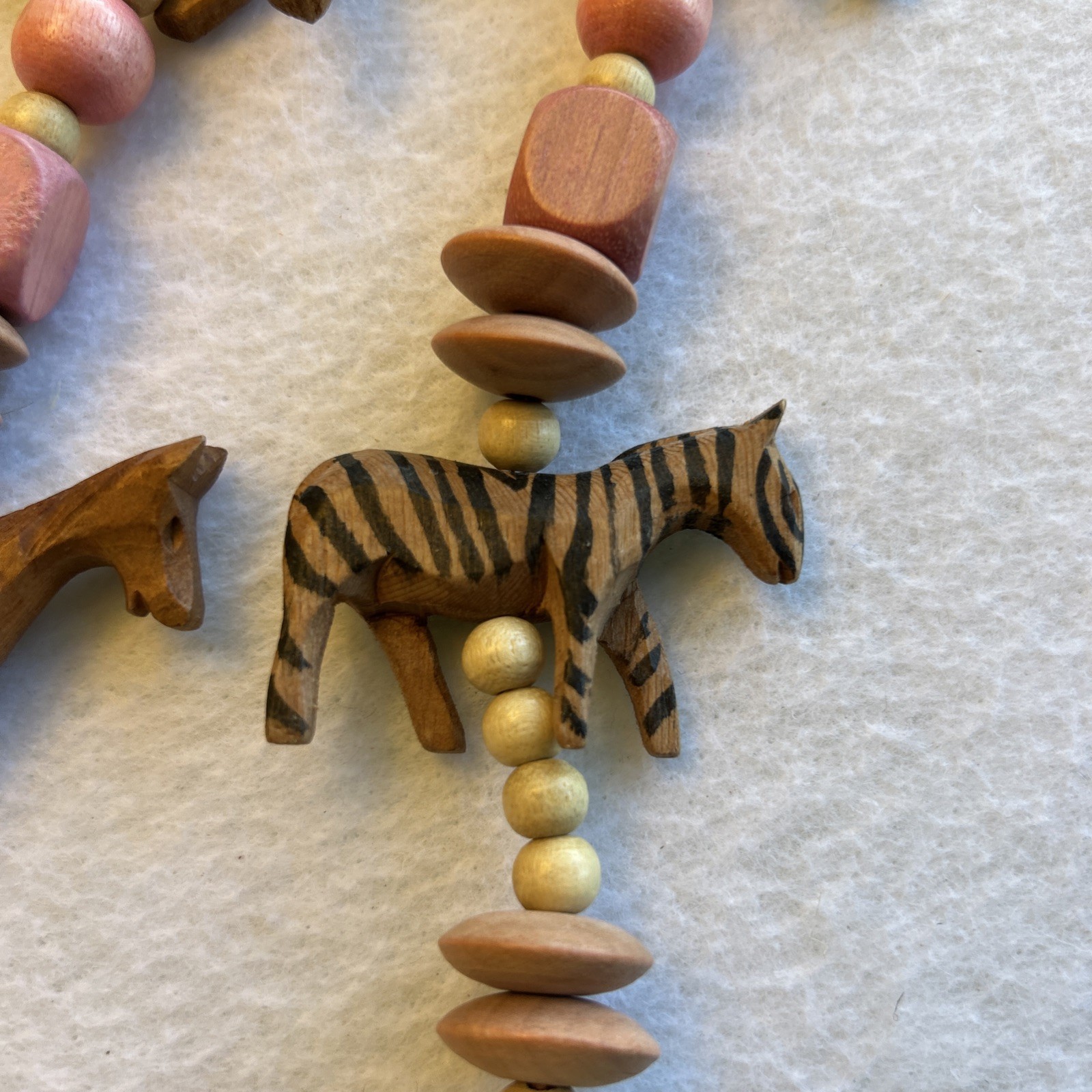 Vintage Hand Carved African Safari Animal Wood Necklace Statement