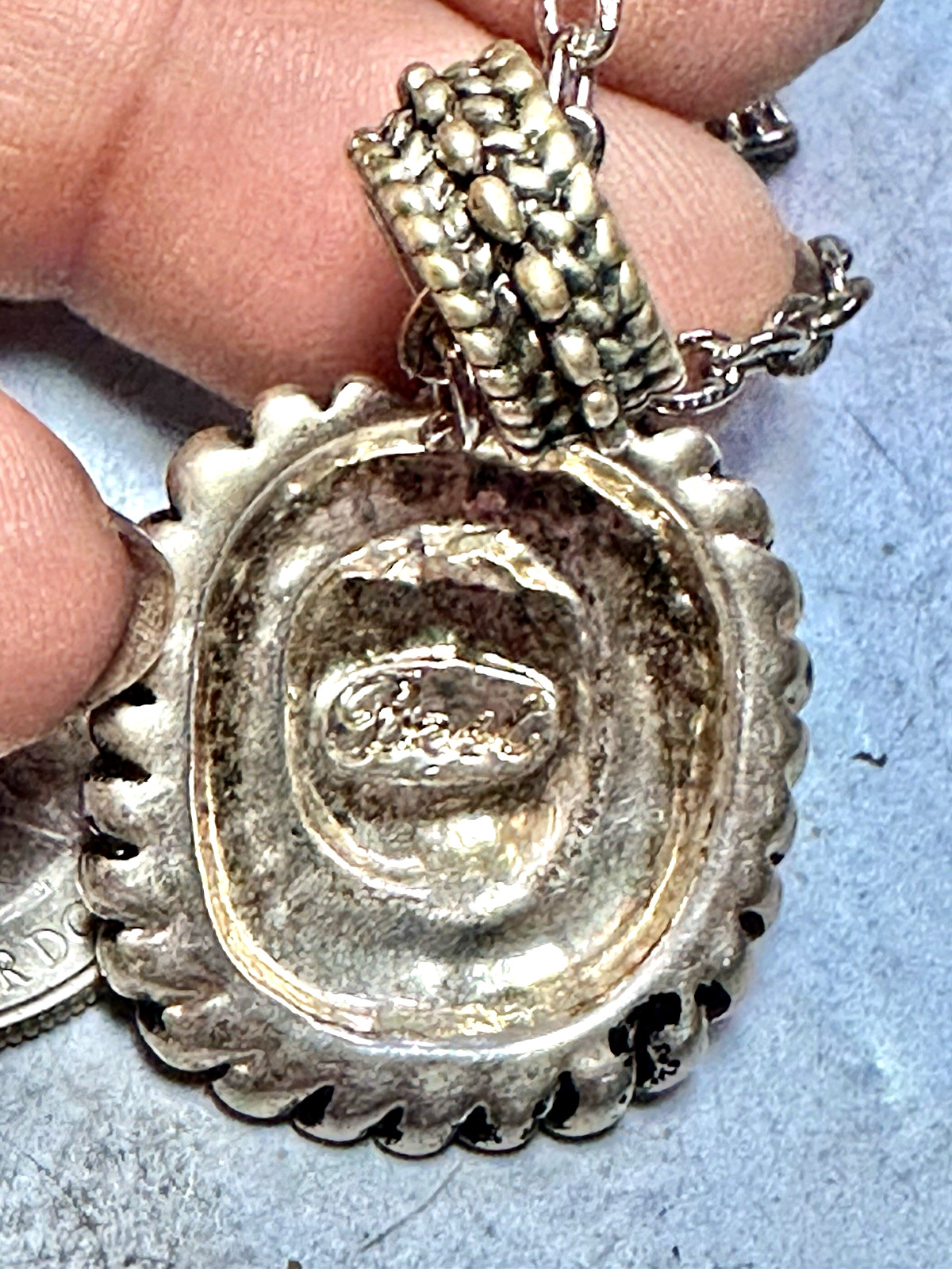 Vintage Silver Tone and Square Pendent Necklace, Signed BEST, 30″