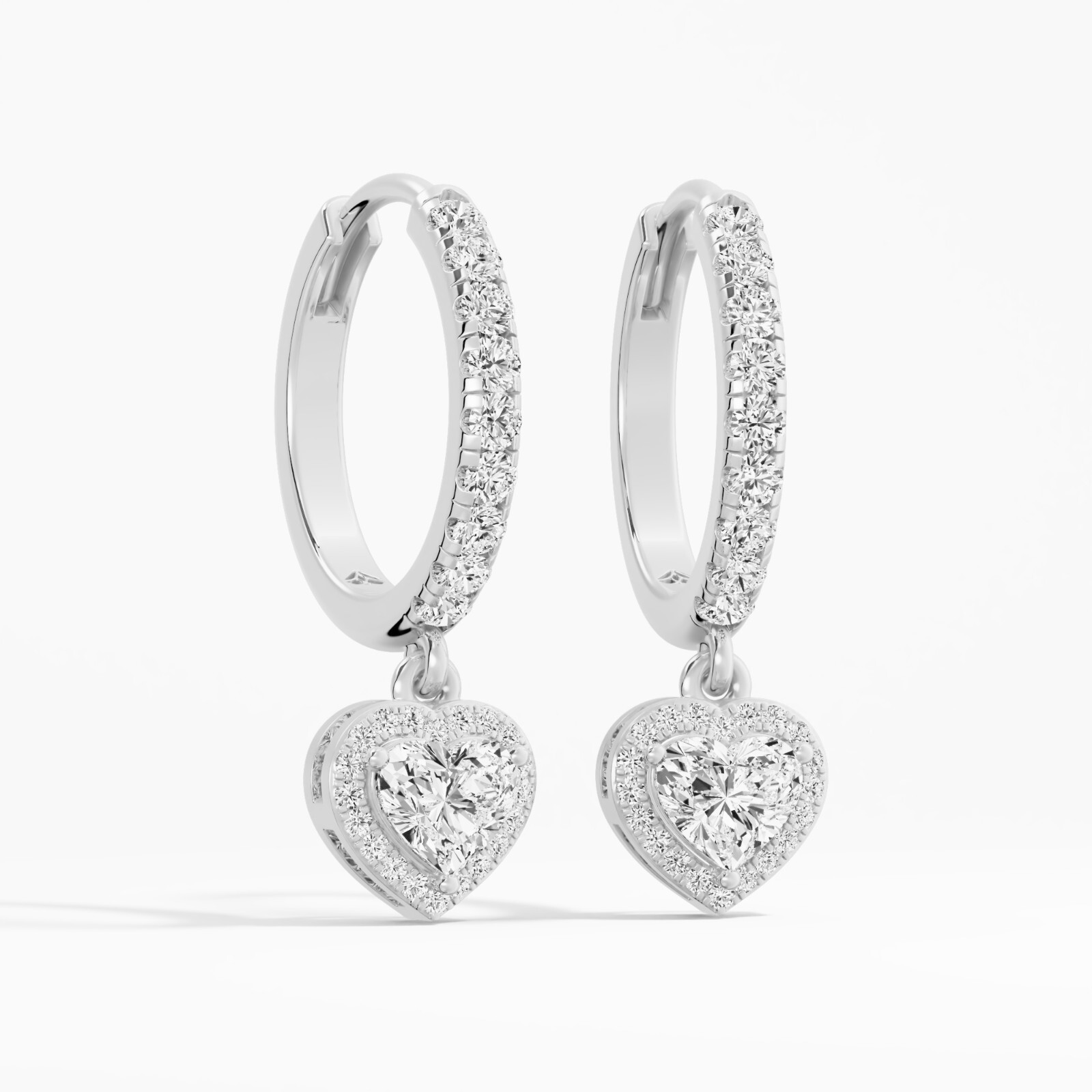 1.38 ct Lab Created Heart Diamond Hoops Earring in 14K White Gold for Women