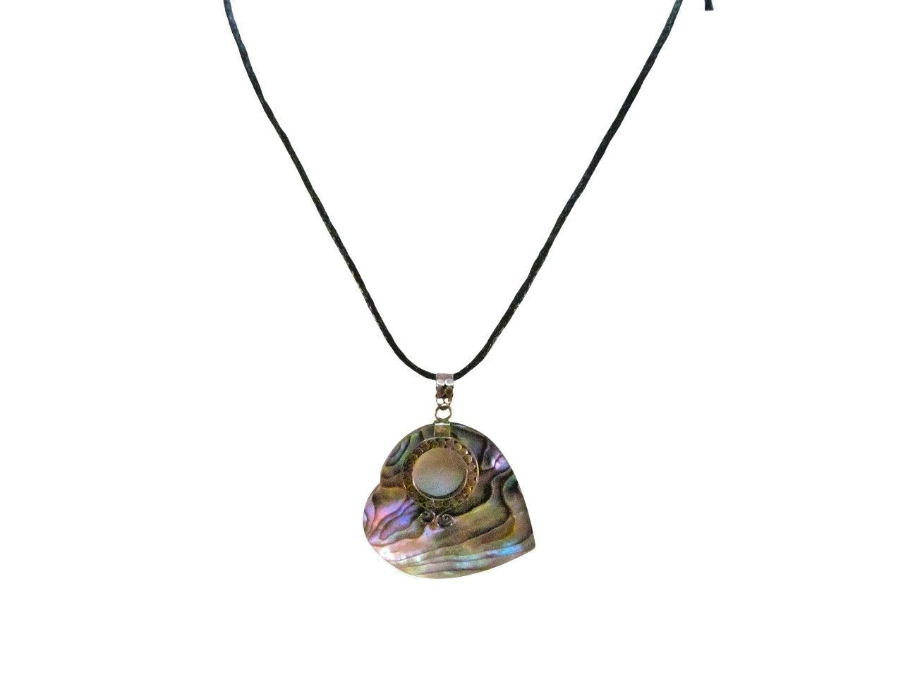 Abalone Heart Shell Sterling Silver Pendant Necklace on Adjustable Cotton Cord