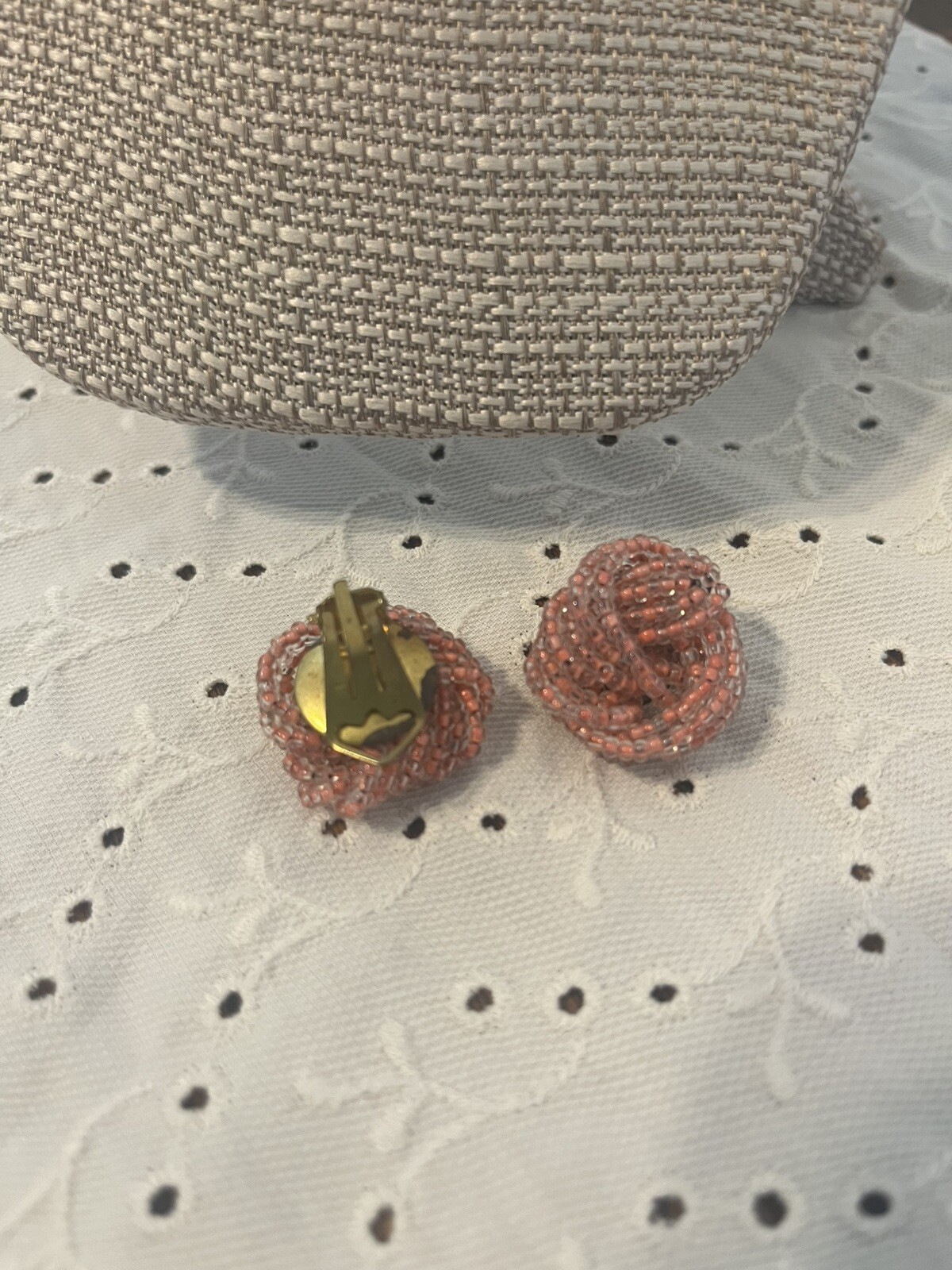 Vintage Italien Pink Art Glass Seed Bead Necklace and Earrings Set