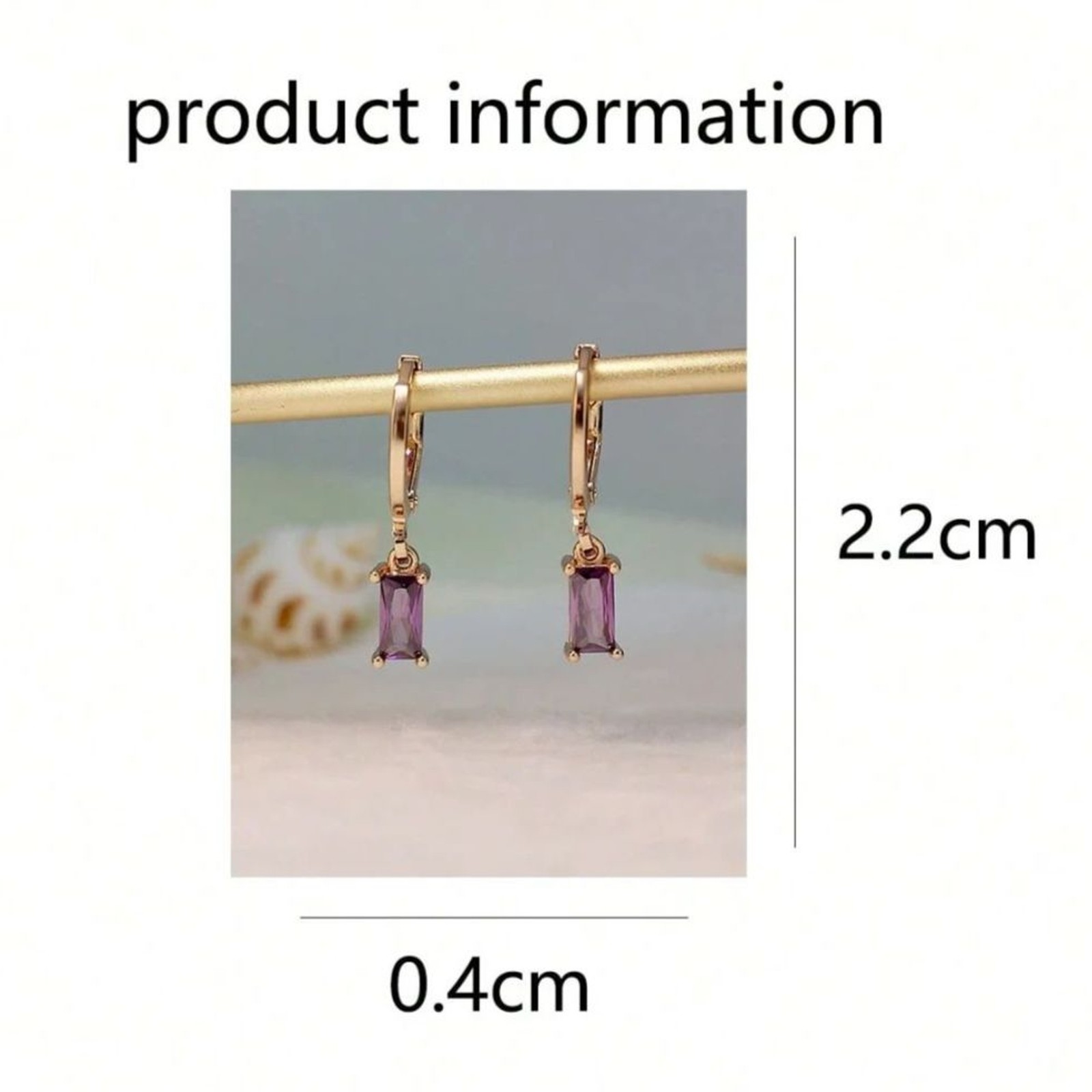 Emerald Cut Purple Zirconia Gold Hoop Earrings Dangle Pendant Drop Crystal Charm
