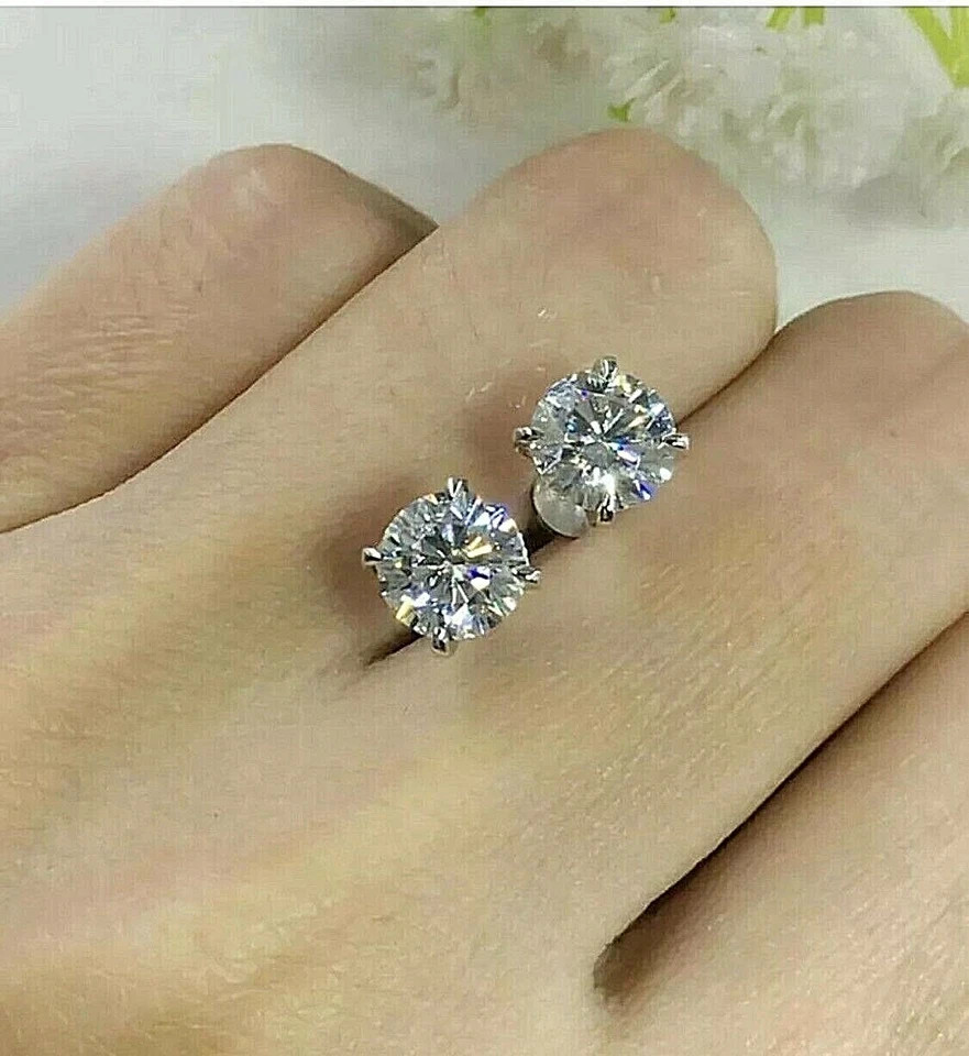 1.00 Ct Round Cut Lab Created Moissanite Stud Earrings 14K White Gold Plated