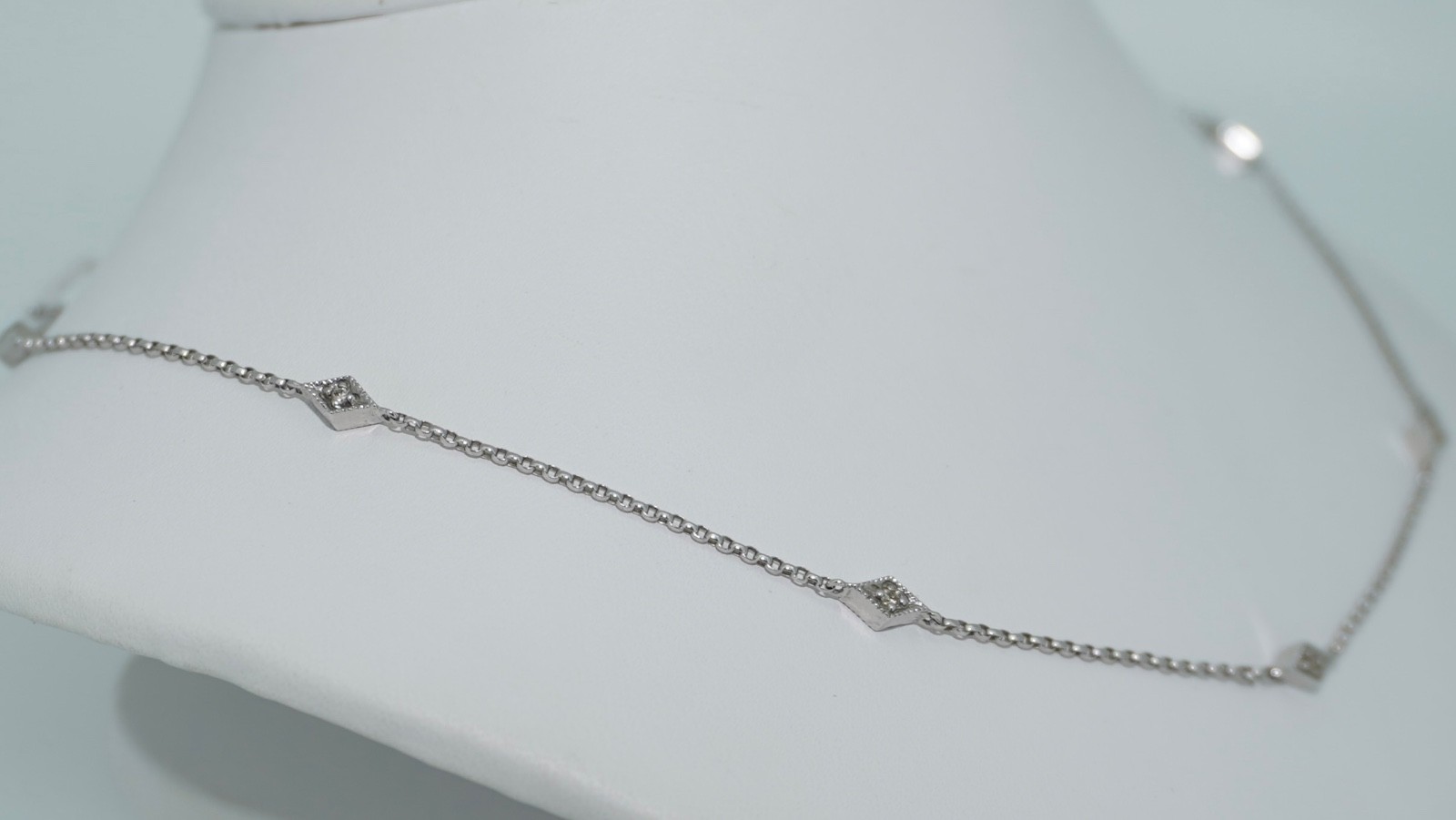 14K White Gold Diamond Station Chain by Gabriel & Co.