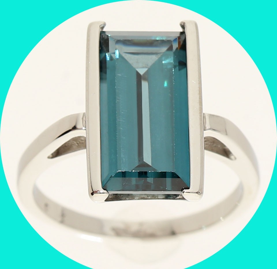 Synthetic Teal Spinel Solitaire Ring 7.0CT 14K White Gold Size 8.25