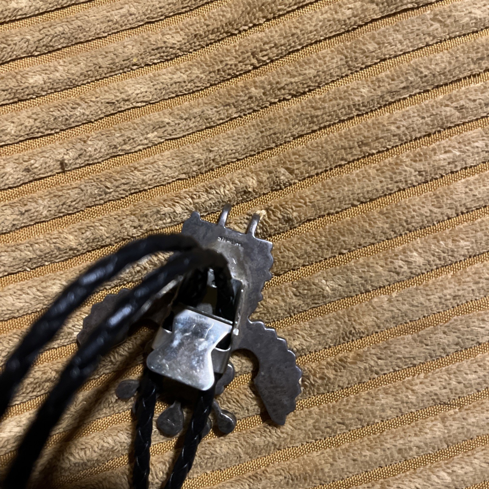 Vintage Southwestern Sterling Silver Kachina Bolo Tie – Turquoise & Coral – 40g