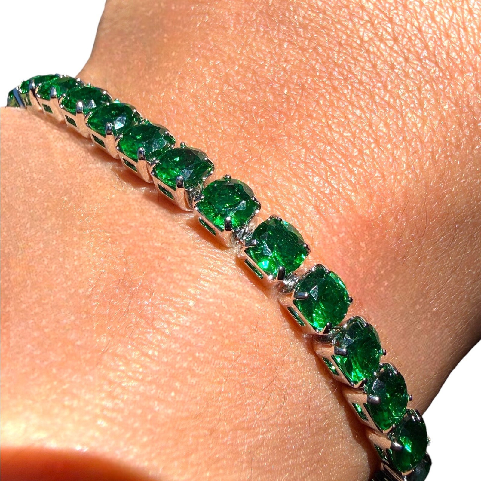 Tennis Bracelet Green Zircon 6.7in 7.5in Silver Plated Dainty