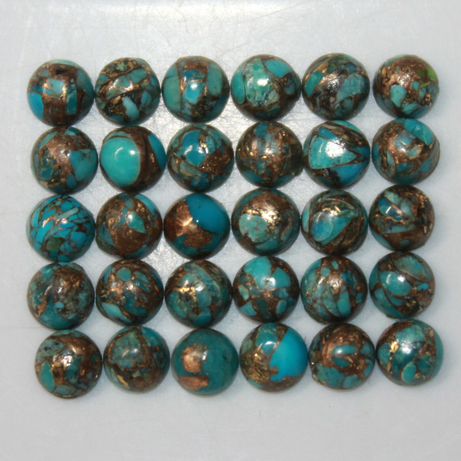 Blue Copper Turquoise 3mm, 4mm, 5mm, 6mm, 8mm, 10mm & 12mm Round Cabochon Gems