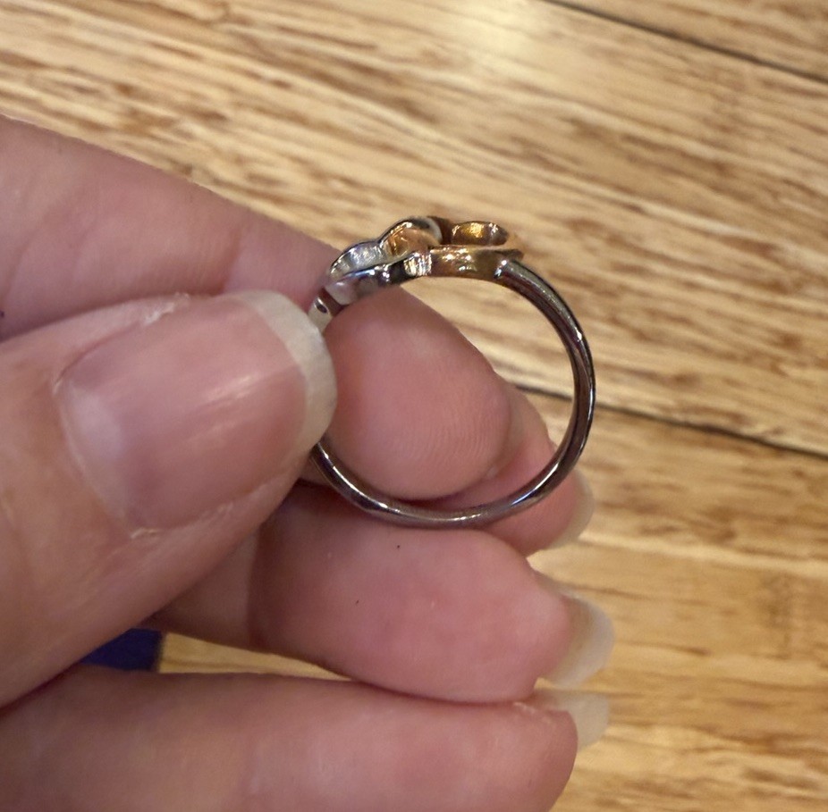 Connections from Hallmark Stainless Steel Interlocking 2 Toned Hearts Ring Sz 8