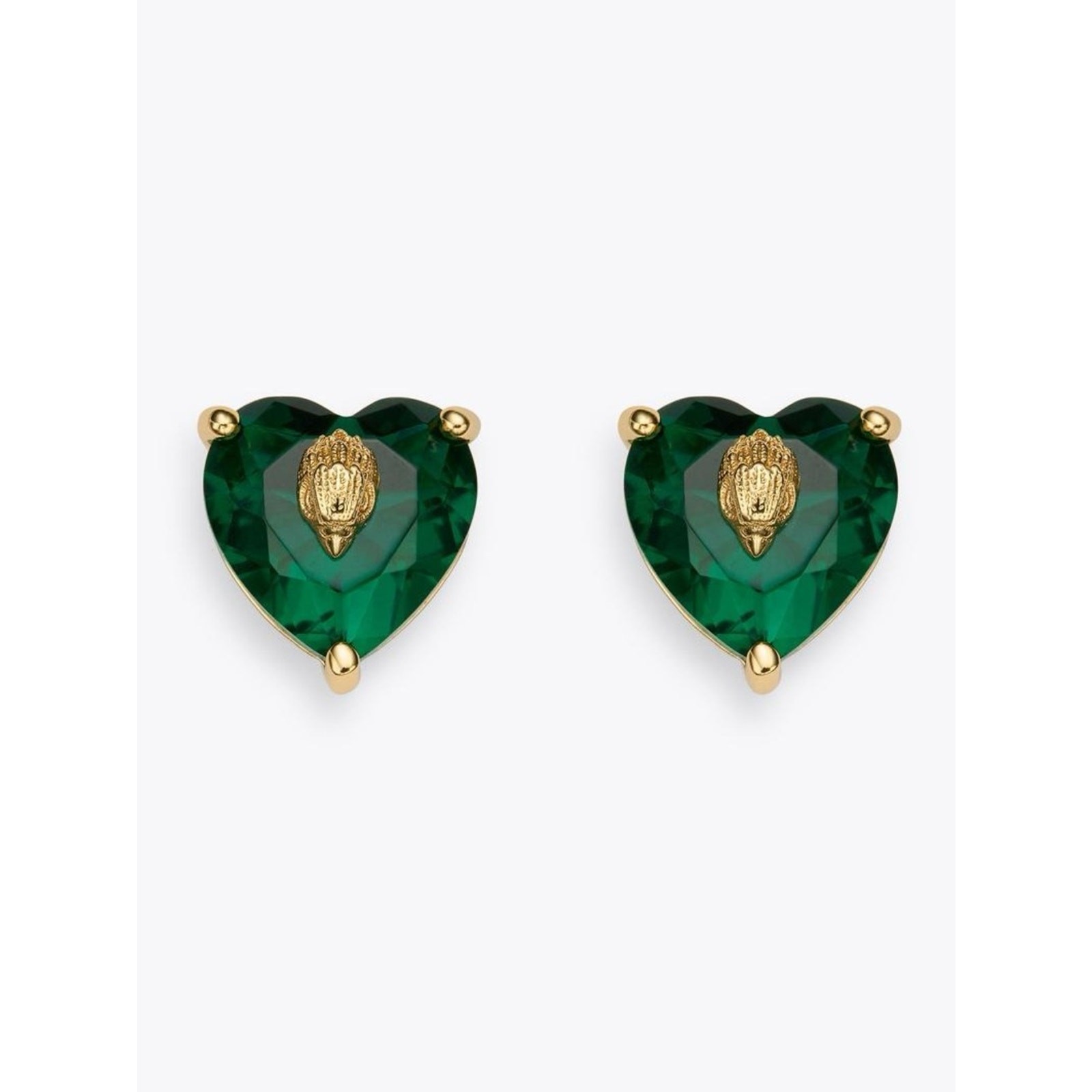 Kurt Geiger London Crystal Heart Stud Earrings Green Gold Eagle NWOT