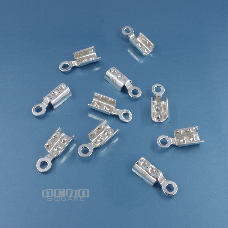 10 Solid Sterling Silver Cord End Crimp Cap Connectors fit 2mm Cord #33391