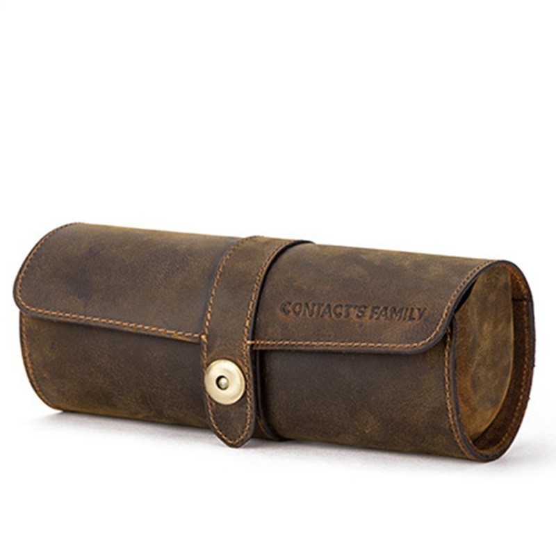 Genuine Leather Watch Roll Case 3 Slot Travel Watch Holder Portable Storage Men