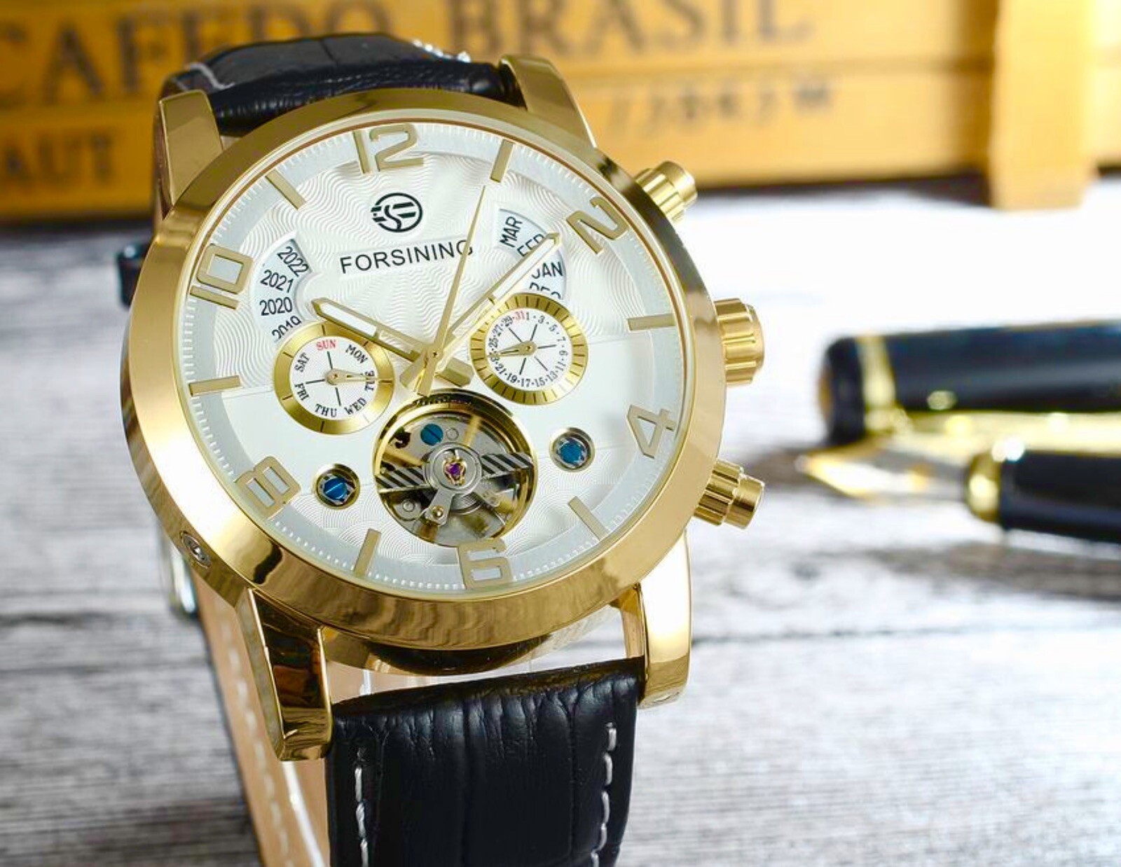 Big Tourbillion Self Winding Sport Watch. Day Month Date Waterproof Mens Watch