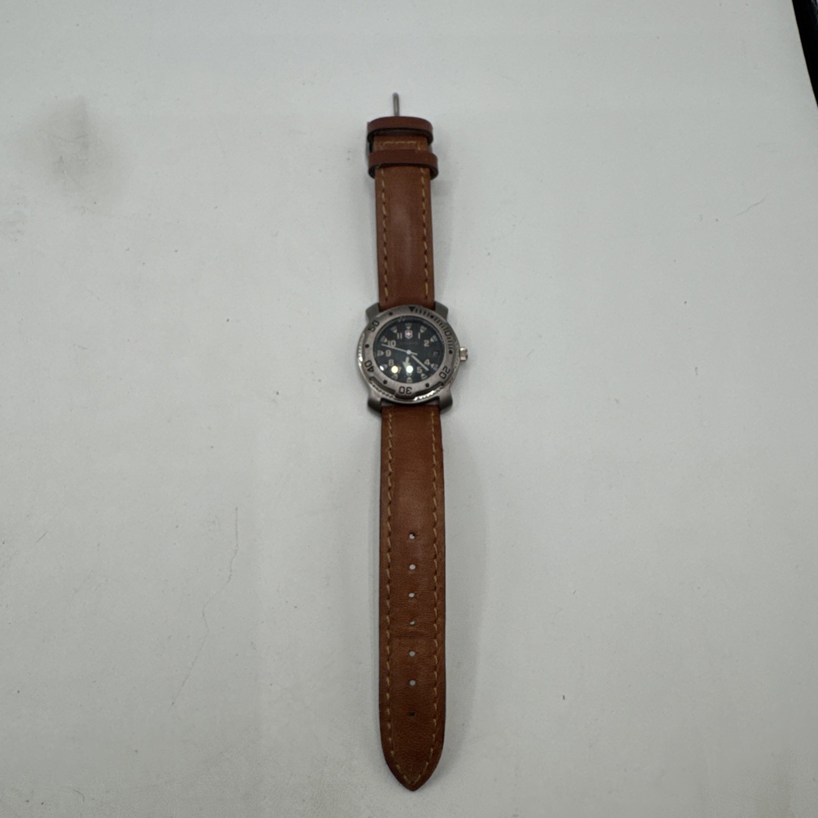 Victorinox Swiss Army Watch Black Dial Brown Leather Strap Water Resistant 166ft