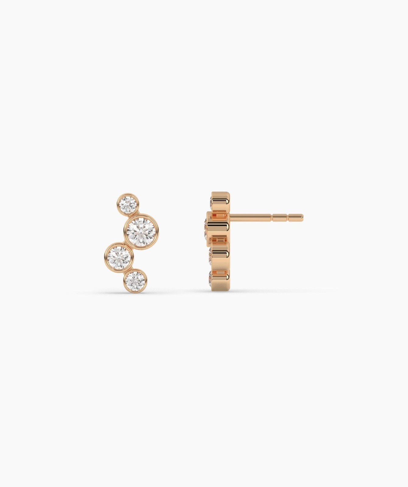 14K Gold Round Lab Grown Diamond Four Stone Bezel Diamond Climber Stud Earrings