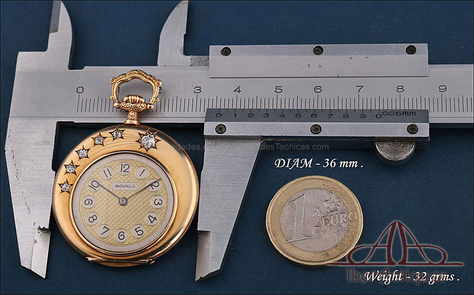 Antique Ultrafine Movado Pocket Watch. 18K Gold and Diamonds. Circa 1930