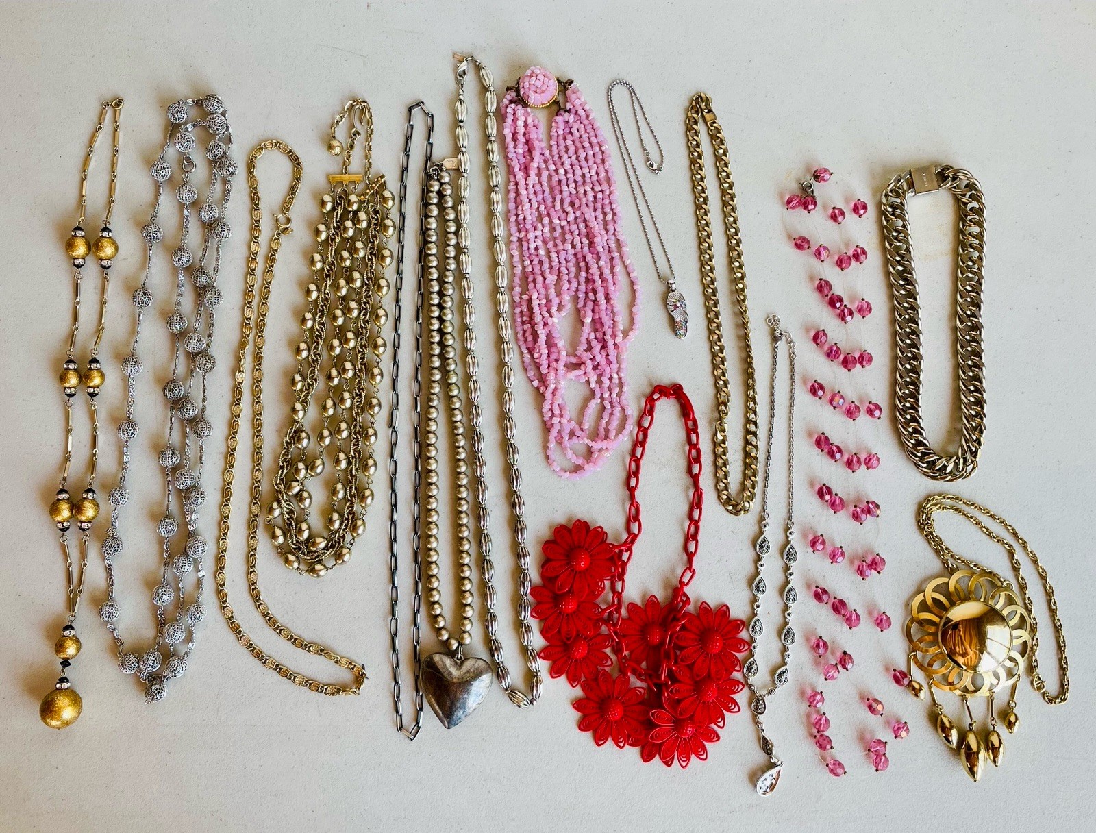 Vintage 15pc Necklace Lot Monet Paula Alabaster Avon Mad Tal Retro MCM Costume