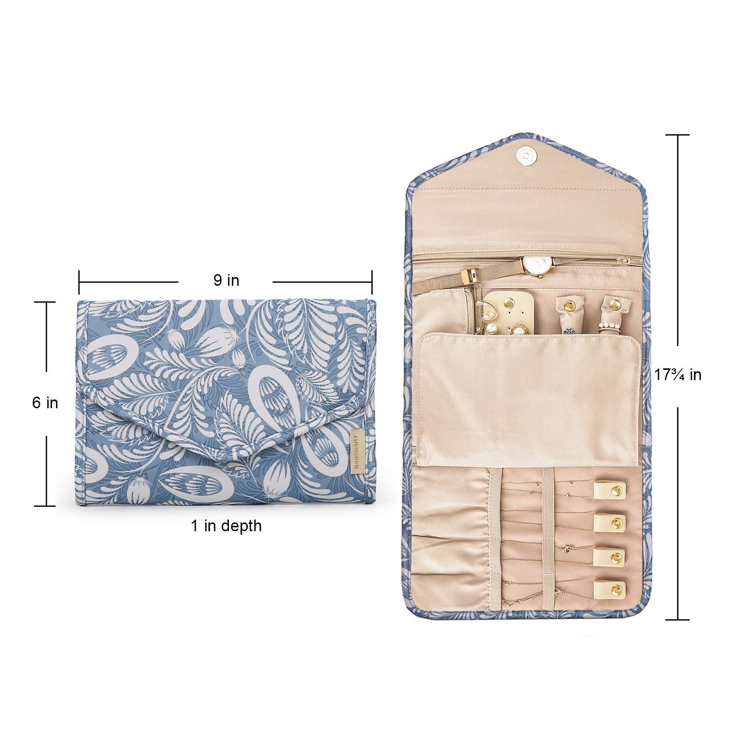 Travel Jewelry Organizer Roll – Foldable Case for Rings, Necklaces, Bracelets, E
