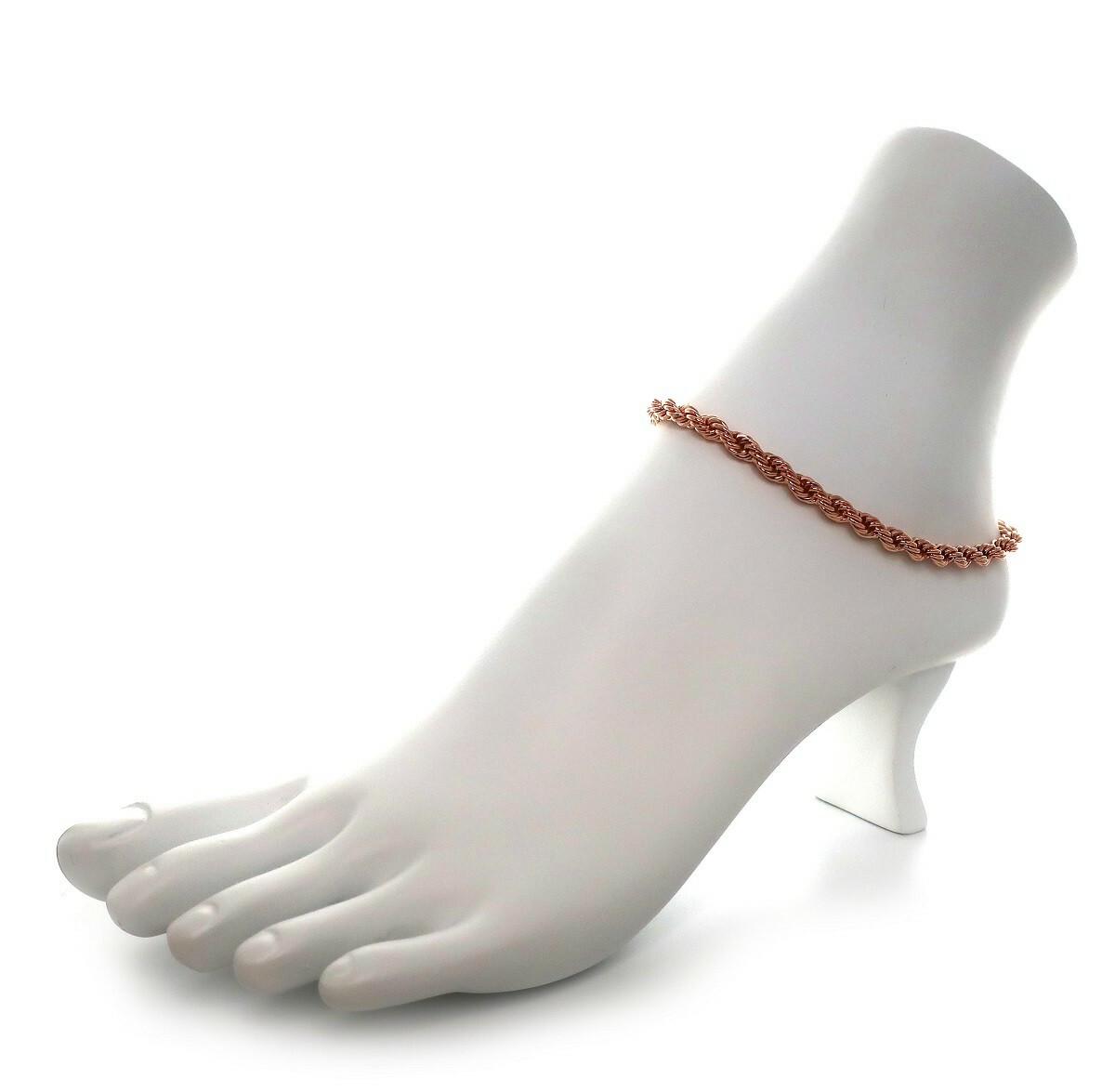 10″ Twist Rope Chain Anklet 5mm Ankle Bracelet 14K Italy Pink Rose Gold Plated