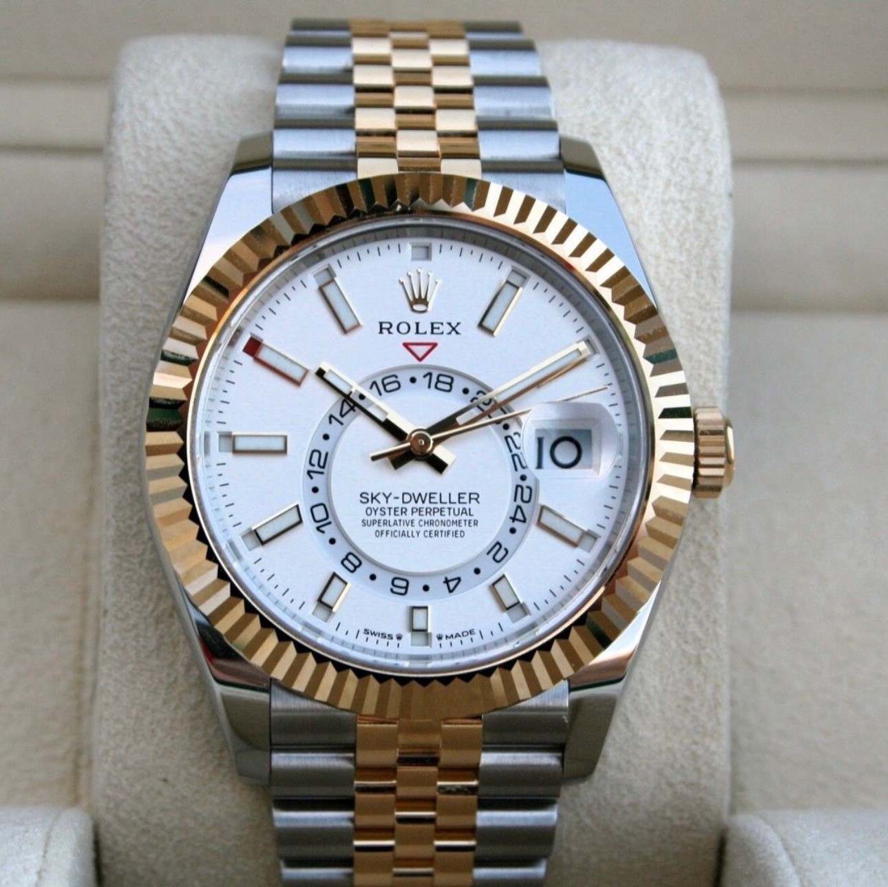 2025 New Rolex SKY DWELLER 42MM, Ref. 336933 18K Gold/Steel Jubilee Bracelet.
