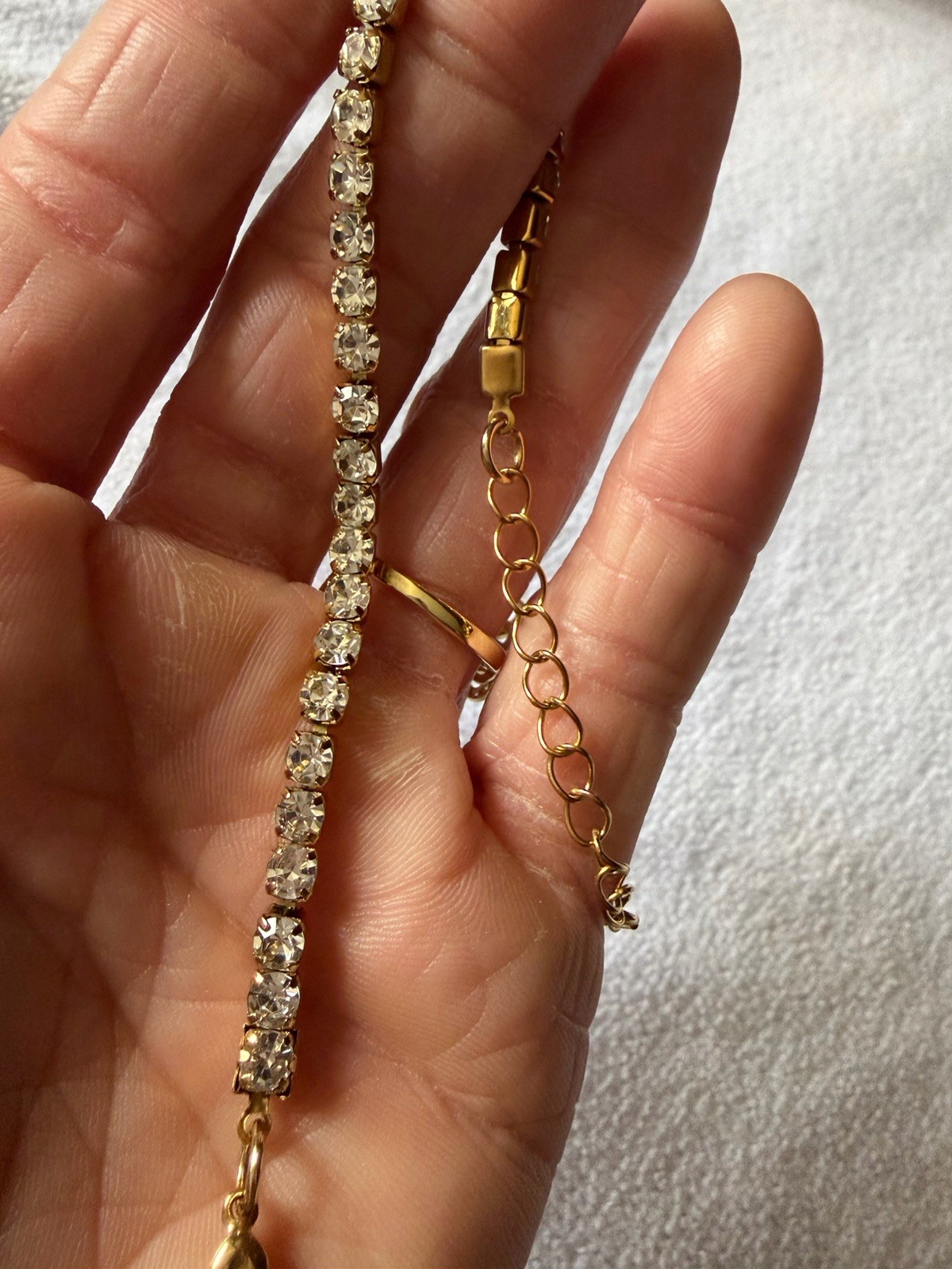 7” with 2” ext Gold over S. steel, stamped Tennis Bracelet