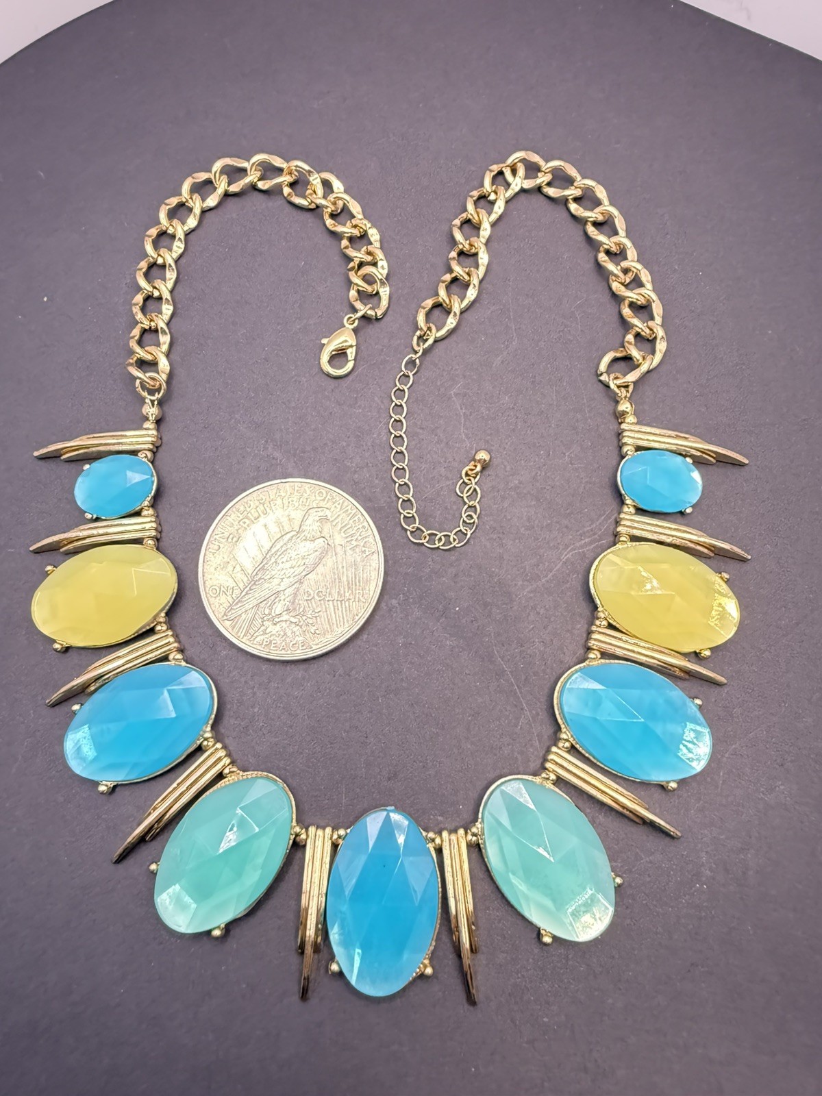 Charlotte Daniels Women’s Blue Yellow Goldtone Bib Collar Statement Necklace A4