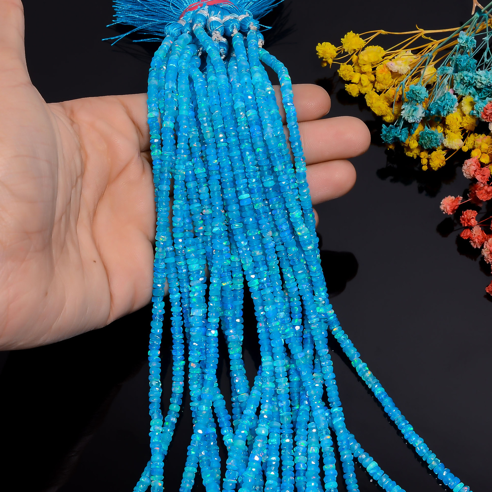 Neon Blue Ethiopian Opal Stone Rondelle Faceted Beads 3X3X2 mm Strand 8″ EB-961