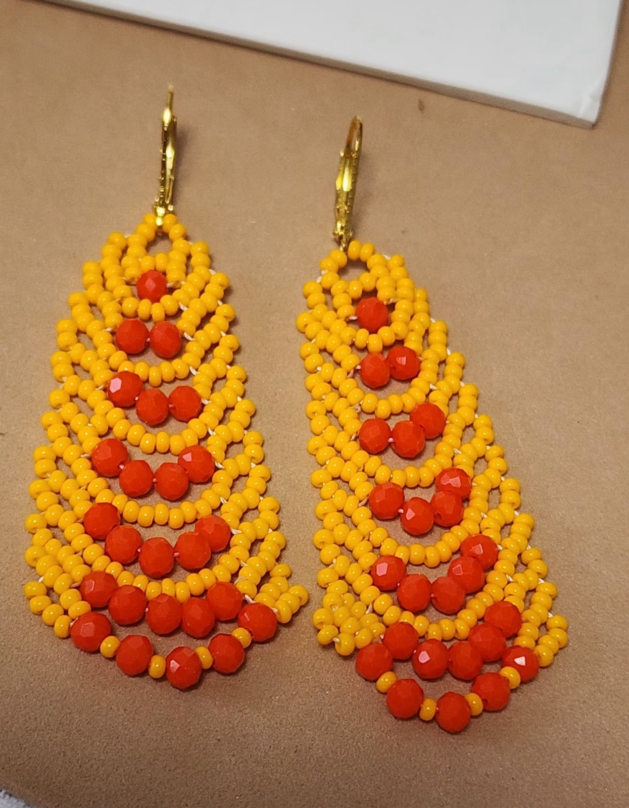 Beautiful Orange Zcech Glass Seed Beads Earrings