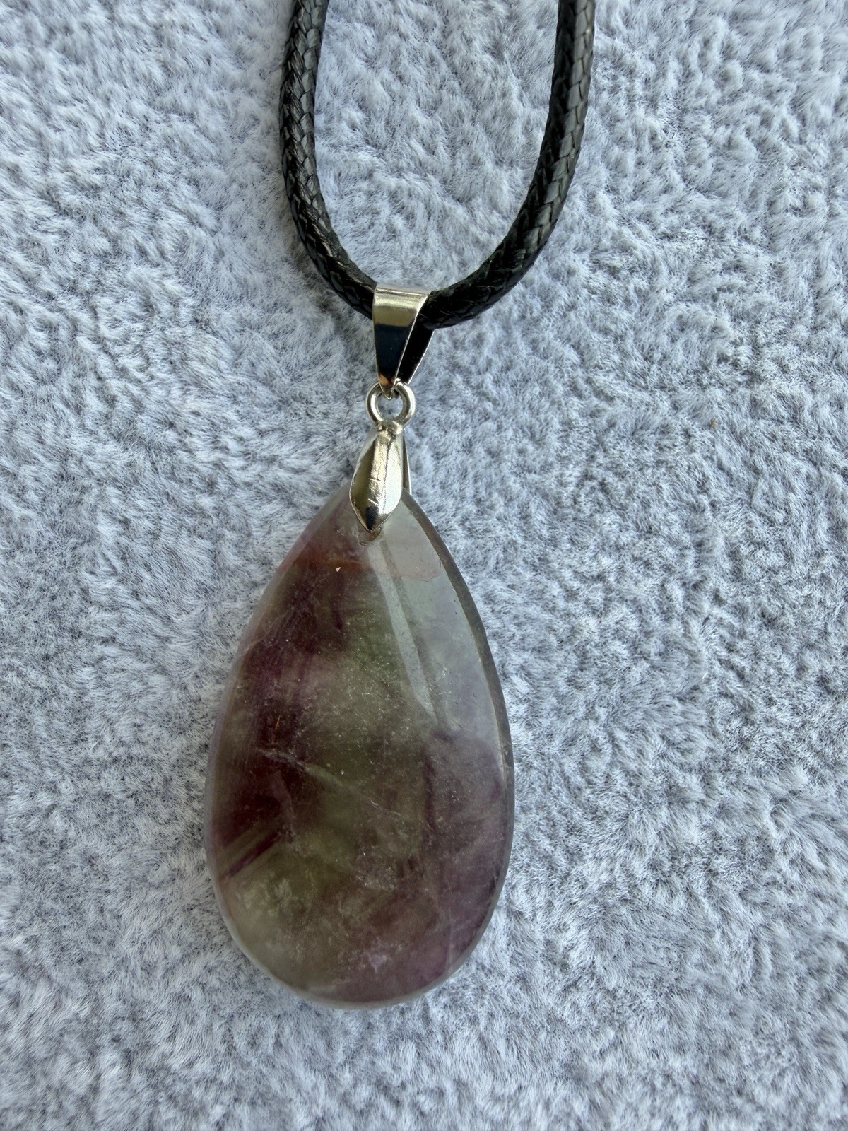 Teardrop Natural Stone Pendant Necklace On Black Cord