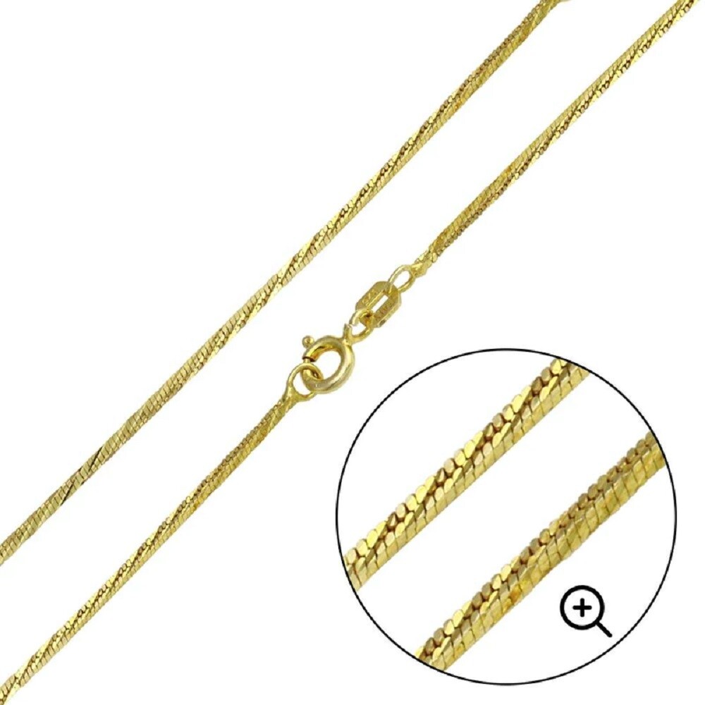 Sterling Silver 1mm Yellow Gold Plated 4 Sided Diamond Cut Snake Chain Necklace