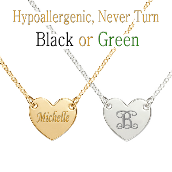 Personalized Monogram Initial Name Necklace Heart Pendant Custom Engraved S/G