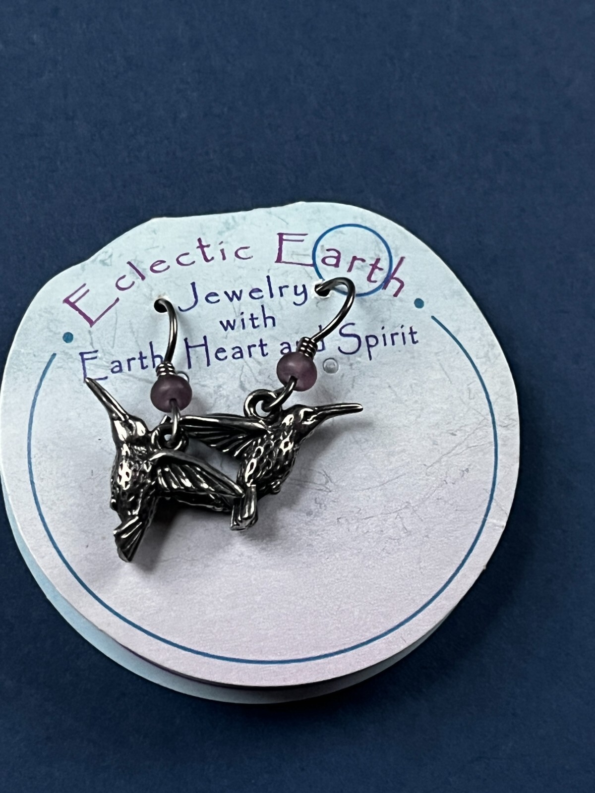 Eclectic Earth Tiny Purple Plastic Bead w Small SIlvertone Hummingbird Dangle Ea